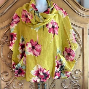 NWT Italian Linen Floral Poncho blouse